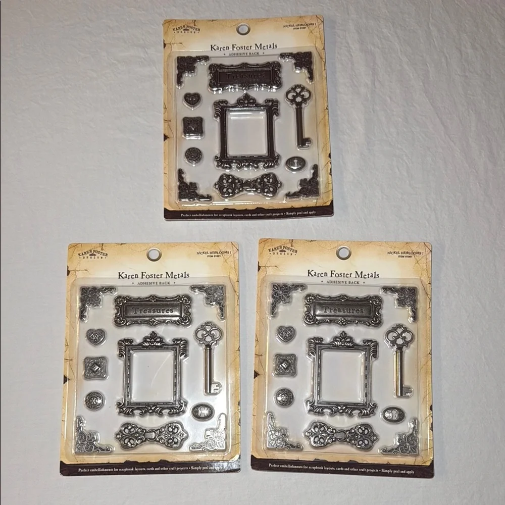 Karen Foster Design Nickel Metal Heirlooms Scrapbooking Adhesives Set of 3 NWT